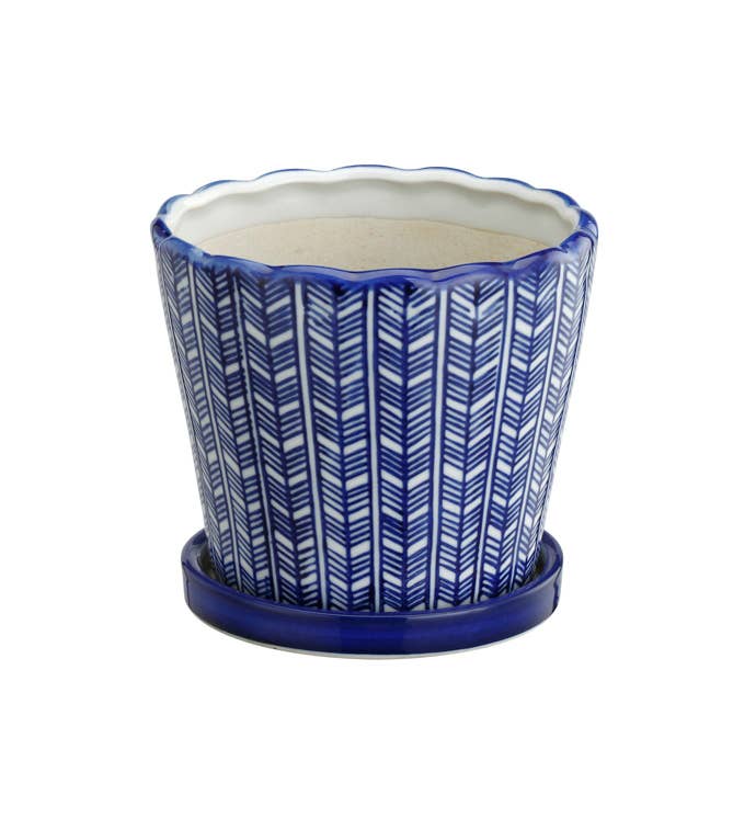 Blue & White Planters w/Saucers