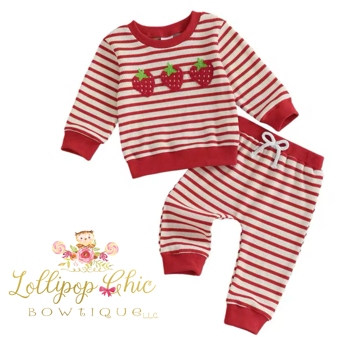 Baby and Toddler Girl Strawberry Embroidery Pant Set: 2-3T