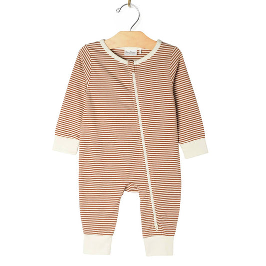 Baby Spring Summer Zip Romper- Toffee Stripe: 3-6m