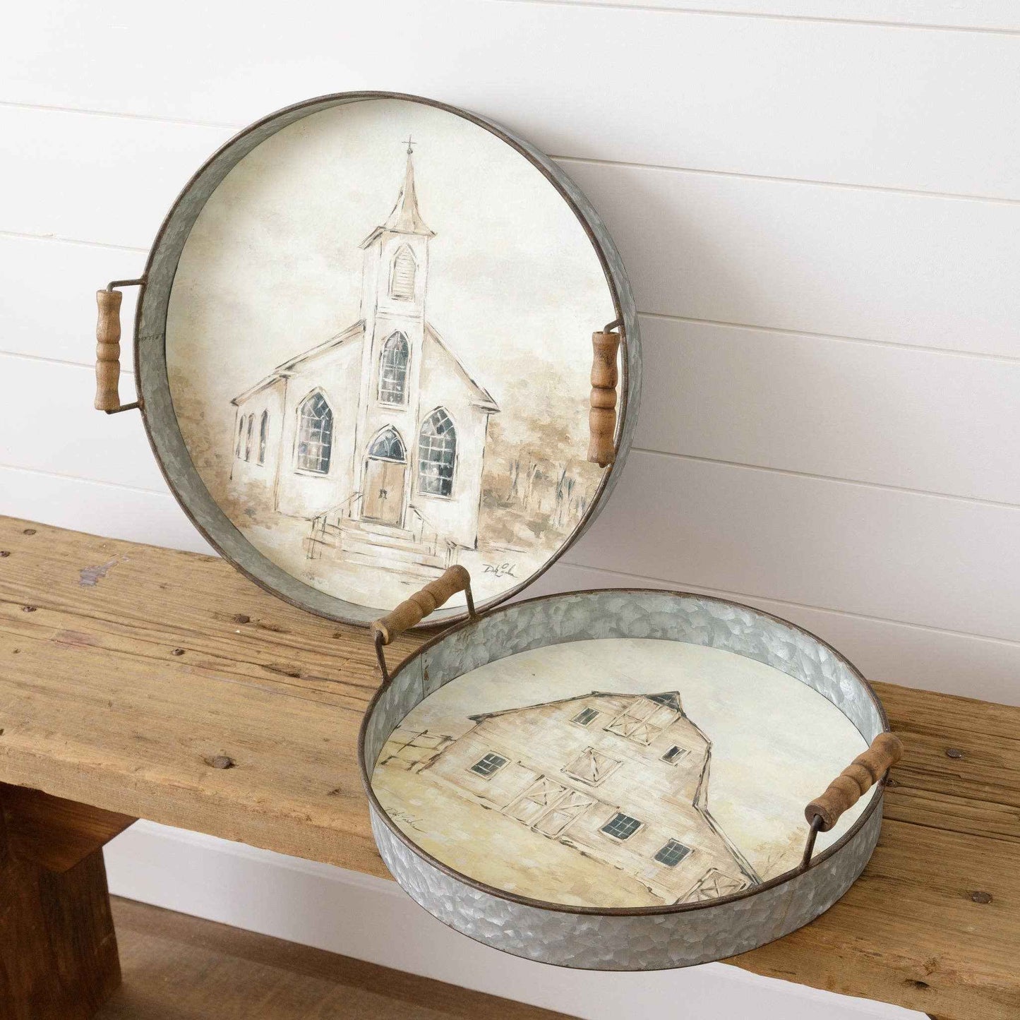 Barn And Church Trays (Set Of 02)