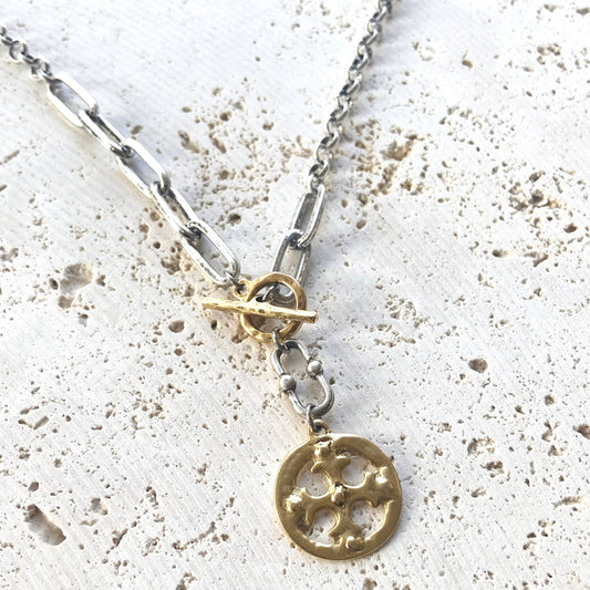 Mixed metal cross necklace no crystals