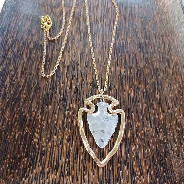 Gorgeous Two Tone Arrowhead Necklace Gold or Silver