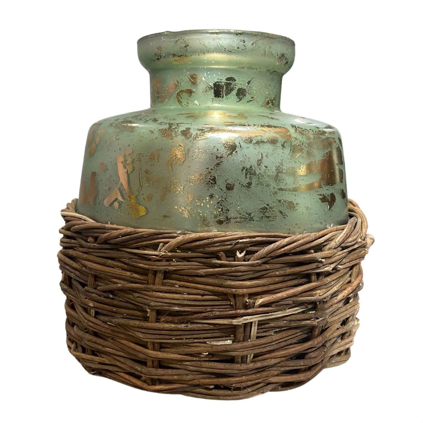 Small 11'' Wilmington Mercury Glass Vase With Woven Basket-S