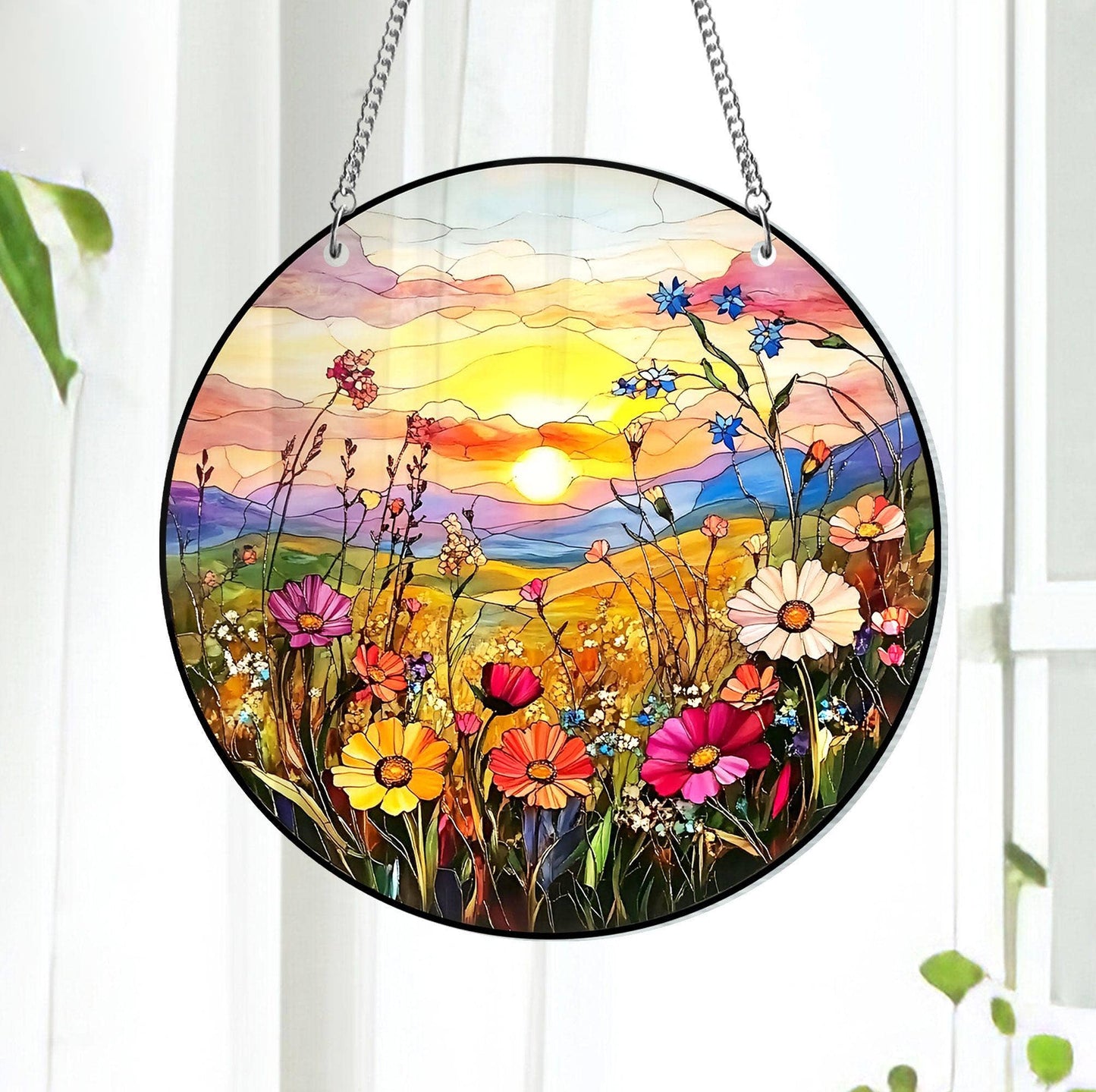 Wildflower Stained Glass Suncatcher, Cute Garden Decor Home