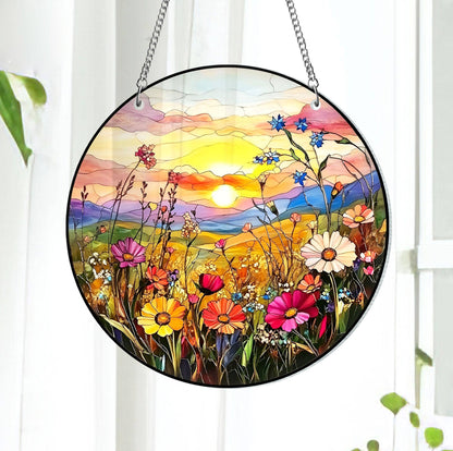 Wildflower Stained Glass Suncatcher, Cute Garden Decor Home