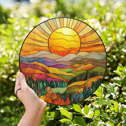 Mountain Range Stained Glass Suncatcher, Nature Window Art