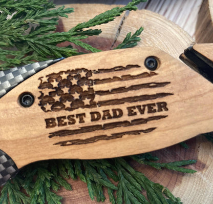 Flag Best Dad Ever Knife - Quail Tail Laser Art
