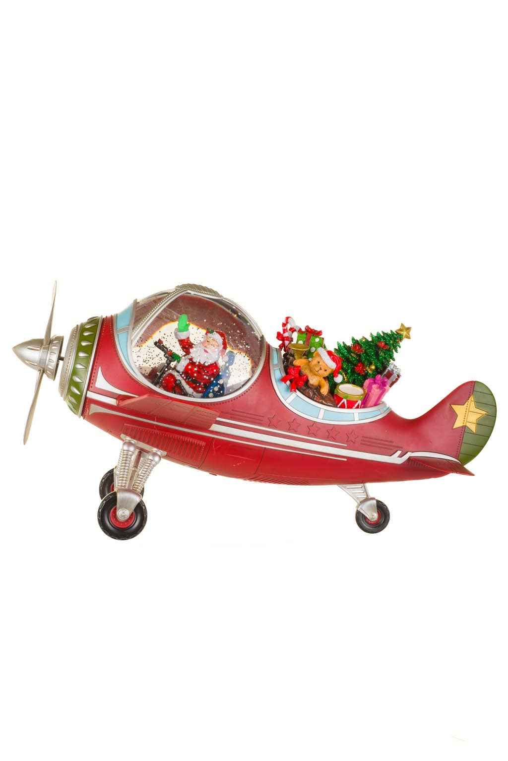 Red Led Airplane Snow Globe With Gifts & Decorations
