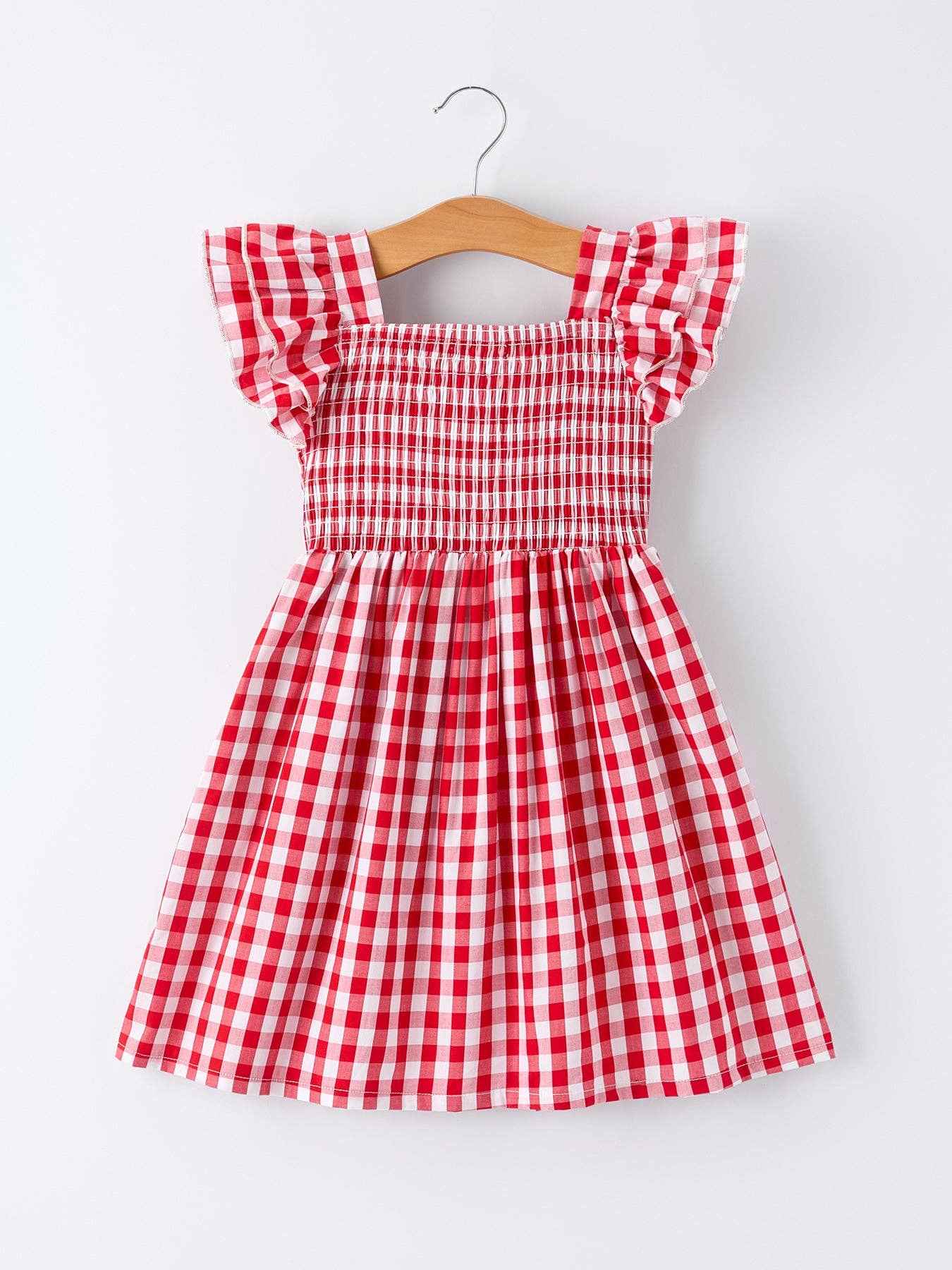 Summer Plaid Smocked Ruffle Girl Dress Sibling Outfits: 2