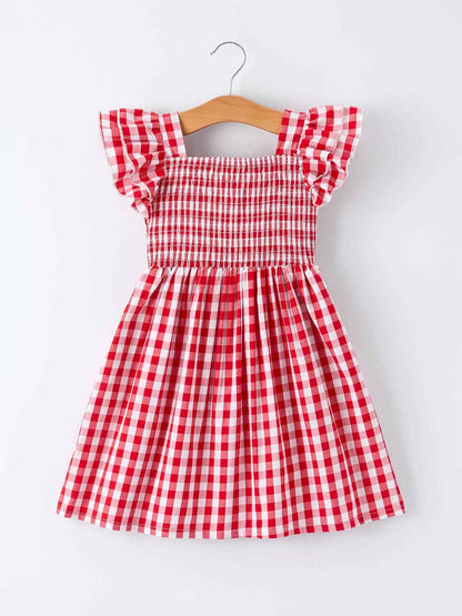 Summer Plaid Smocked Ruffle Girl Dress Sibling Outfits: 2