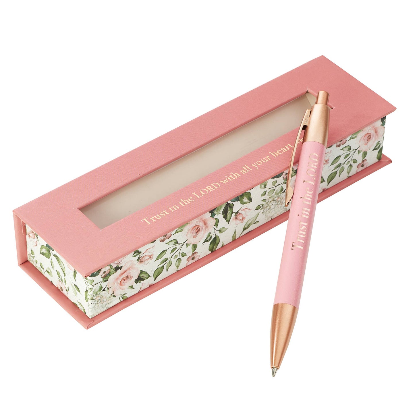Bolígrafo en caja de regalo rosa Confía en el Señor Prov. 3:5