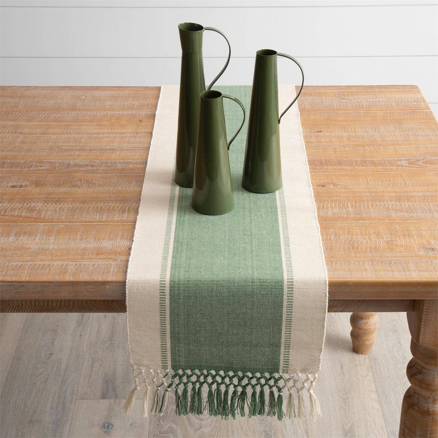 Table Runner - Woven Green And Natural