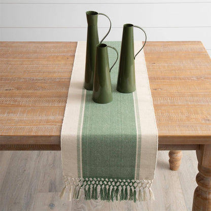 Table Runner - Woven Green And Natural
