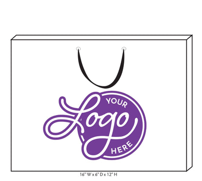Custom Logo Ribbon Handle Bags w/Color Ink: White/White / 100 / Large