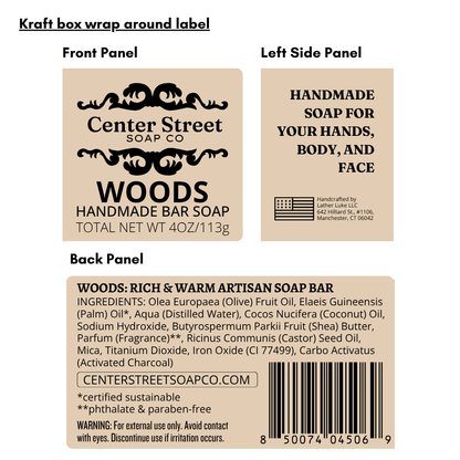 Woods Vegan Handmade Bar Soap For Men - 4oz