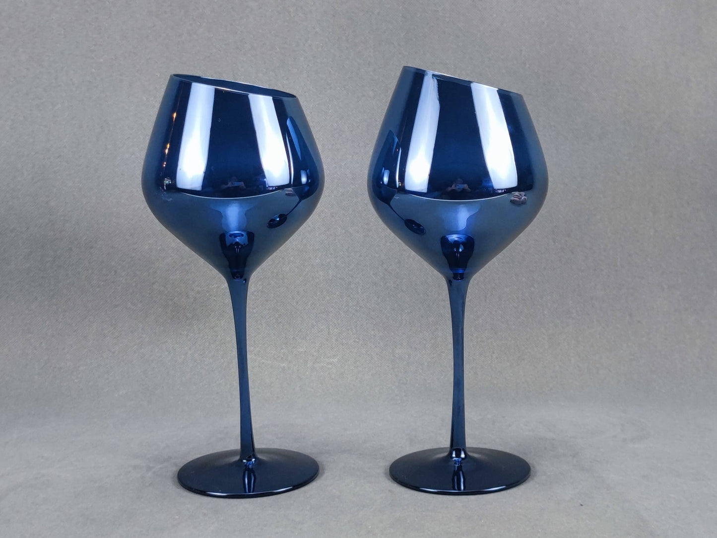 Blue Stemmed Slant Wine Glasses, set of 2