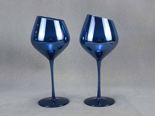 Blue Stemmed Slant Wine Glasses, set of 2