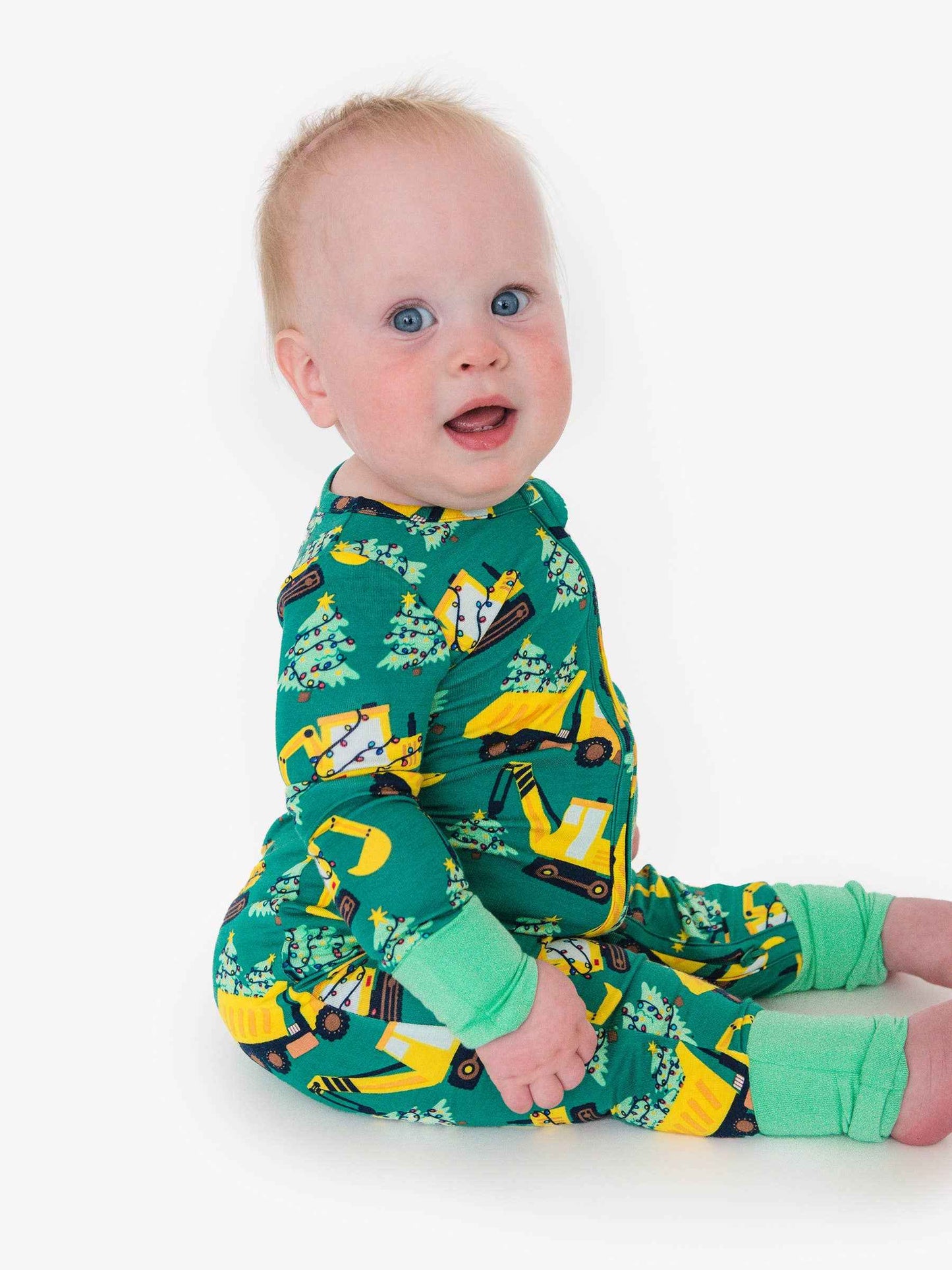 SoftSnooze™ Baby Bamboo Viscose Holiday Haul Convertible One Piece Footie Pajama: Green / Newborn