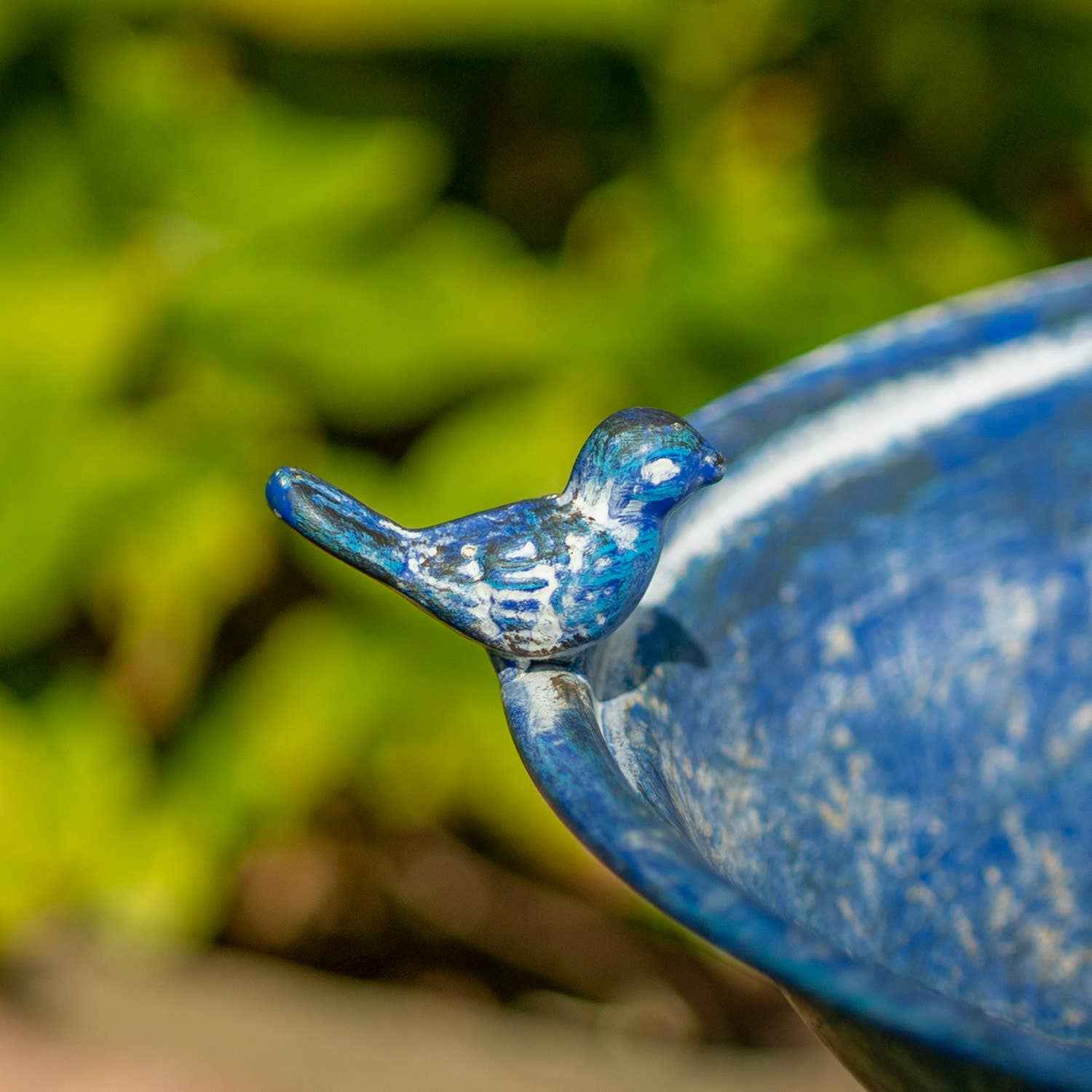 Pedestal Birdbath with Little Bird Detail - 3 Options: Antique Blue