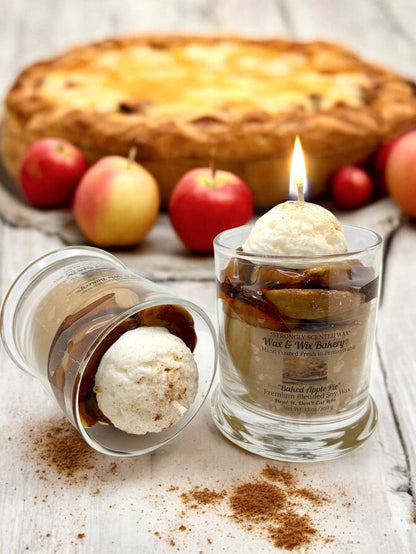 Wax and Wix Bakery® - Baked Apple Pie Candle. 13 oz. Large Soy Dessert Candle