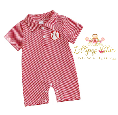 Infant Baby Boy Embordered Baseball Romper: 0-3M