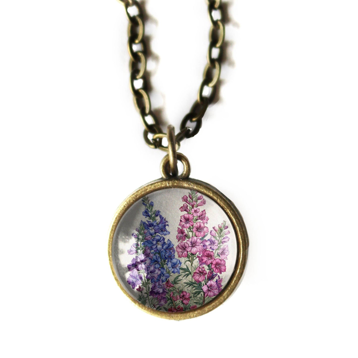Larkspur / Delphinium Flower Simple Reversible Pendant