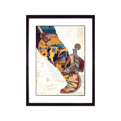 Arte de collage 3D | Bota y espuela (81 cm x 61 cm)