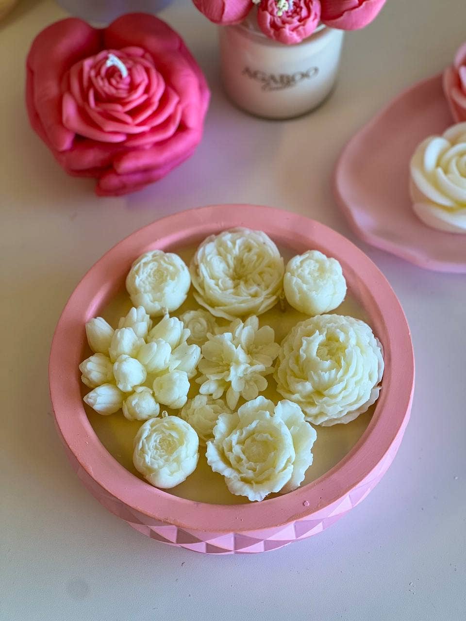 Huge Botanical Candle in Gypsum Vessel 2 1/4x8in