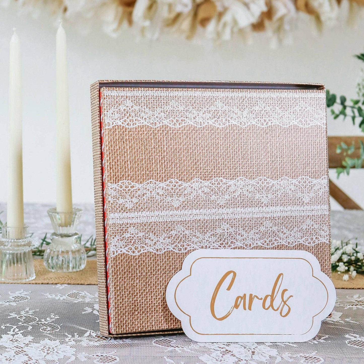 Rustic Elegance Wedding and Party Card Box - Burlap and Lace