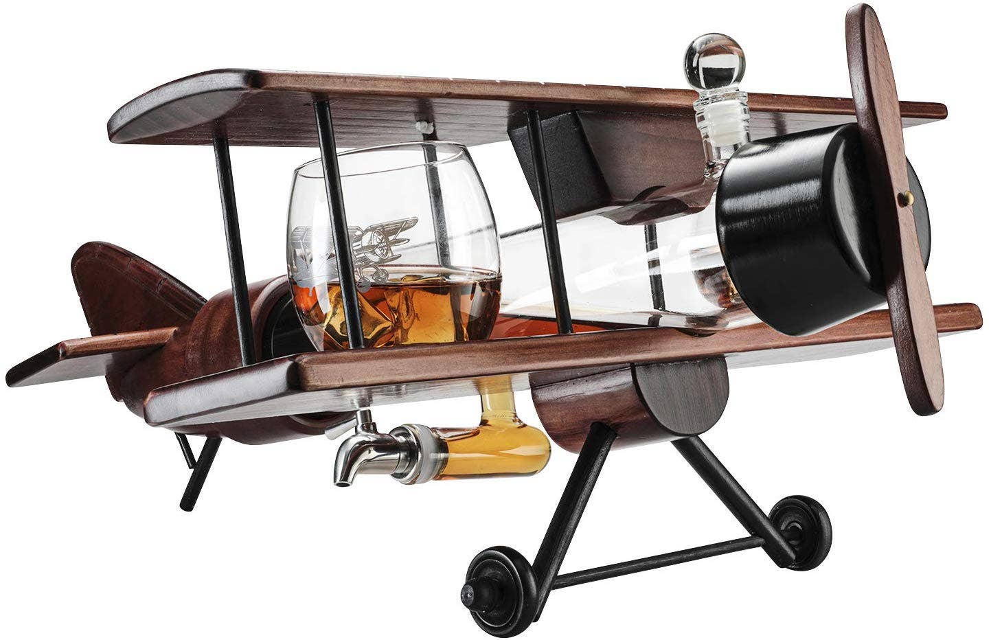 Whiskey Decanter Airplane Set and 2 Airplane Glasses Antique