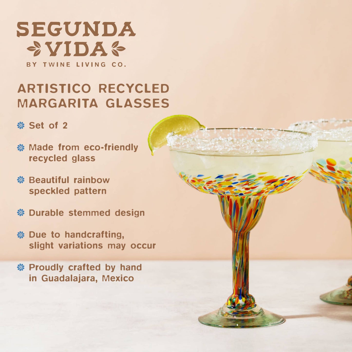 Artistico Recycled Glass Margarita Glasses Set of 2