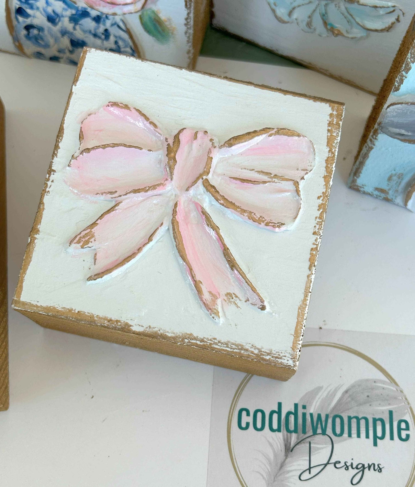 Pink bow mini block  |  floral Easter Spring baby nursery