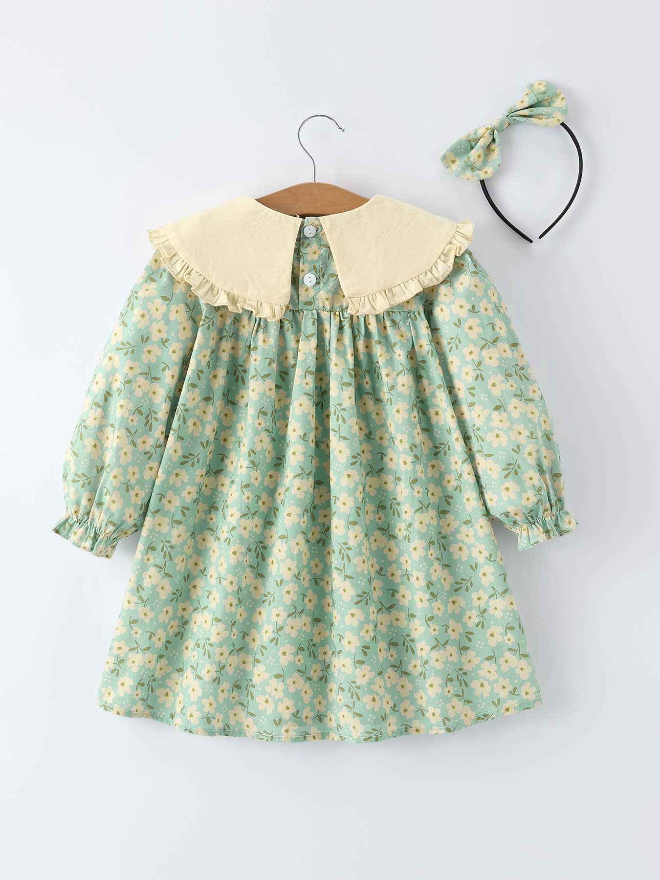 Spring Floral Print Long-Sleeved Romper and Dress Matching Headband: 4 / Dress