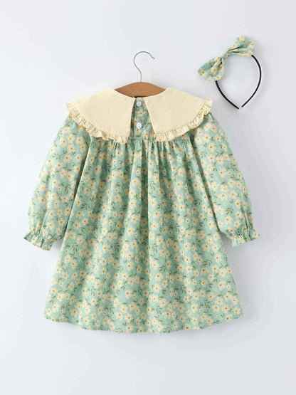 Spring Floral Print Long-Sleeved Romper and Dress Matching Headband: 7 / Dress