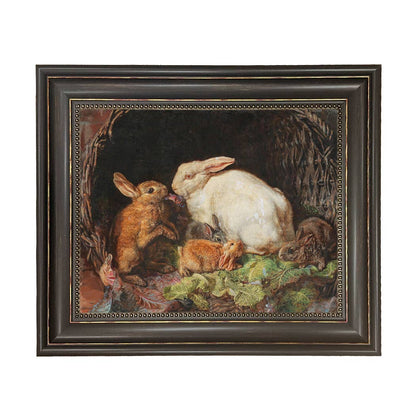 Hares and Young Framed Painting Print on Canvas