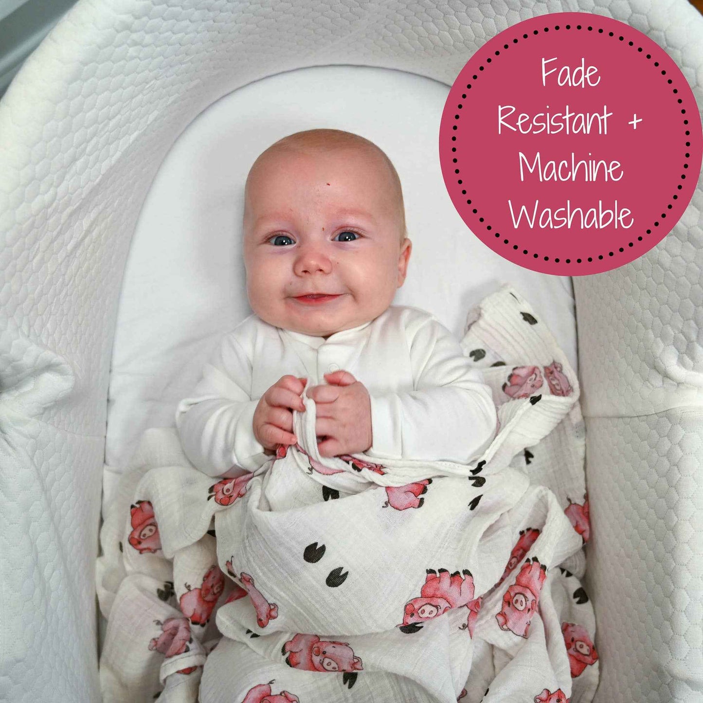 LollyBanks - Oink Oink Baby Muslin Swaddle Blanket