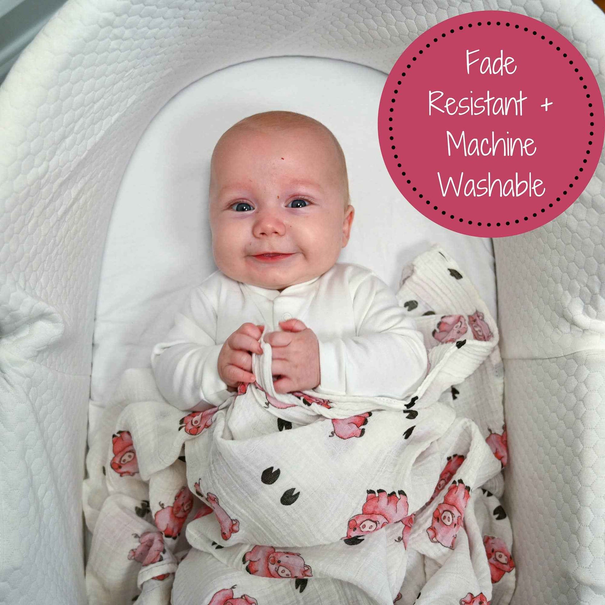 LollyBanks - Oink Oink Baby Muslin Swaddle Blanket