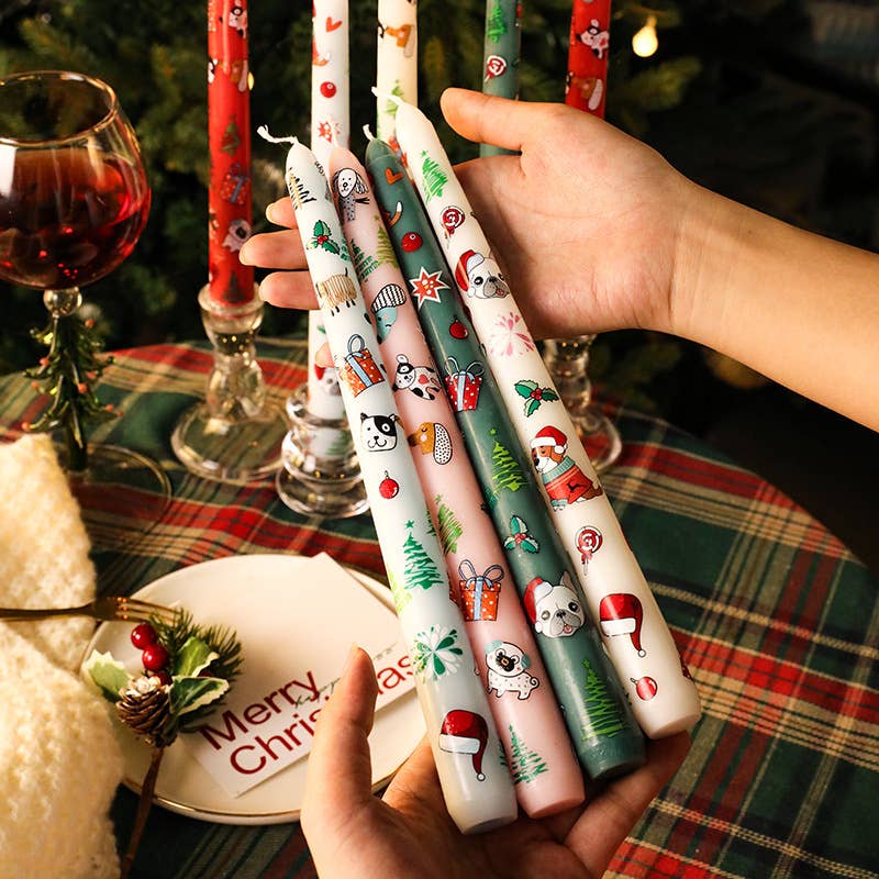 Velas Meta - Velas largas de cera decorativas con diseño navideño de mascota de 25 cm