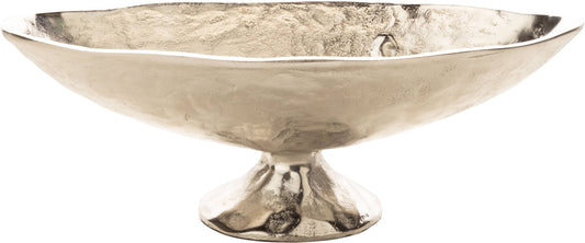 Free Form Silver Cast Aluminum Oval Footed Bowl 13x5in