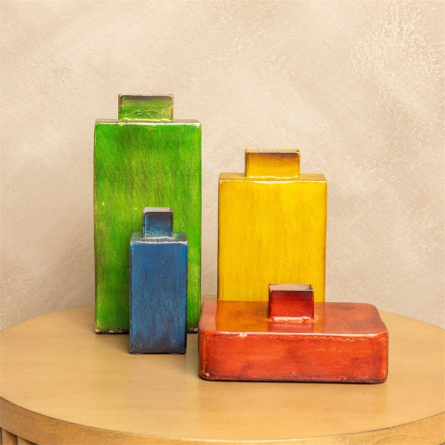Vase - Multi Color Cube Shaped Enamel (Set Of 4)