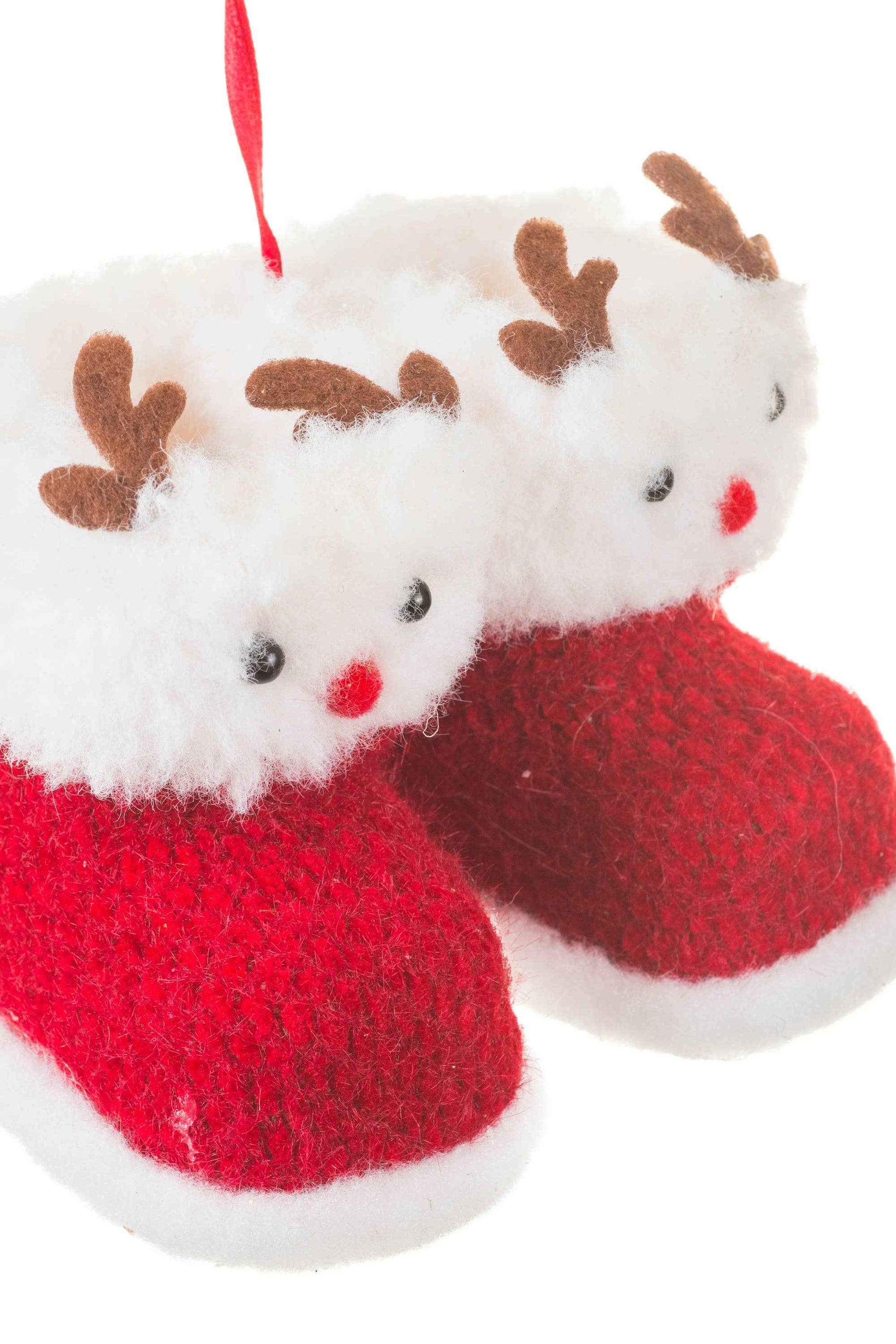 NEW-Red Reindeer Boots Ornament