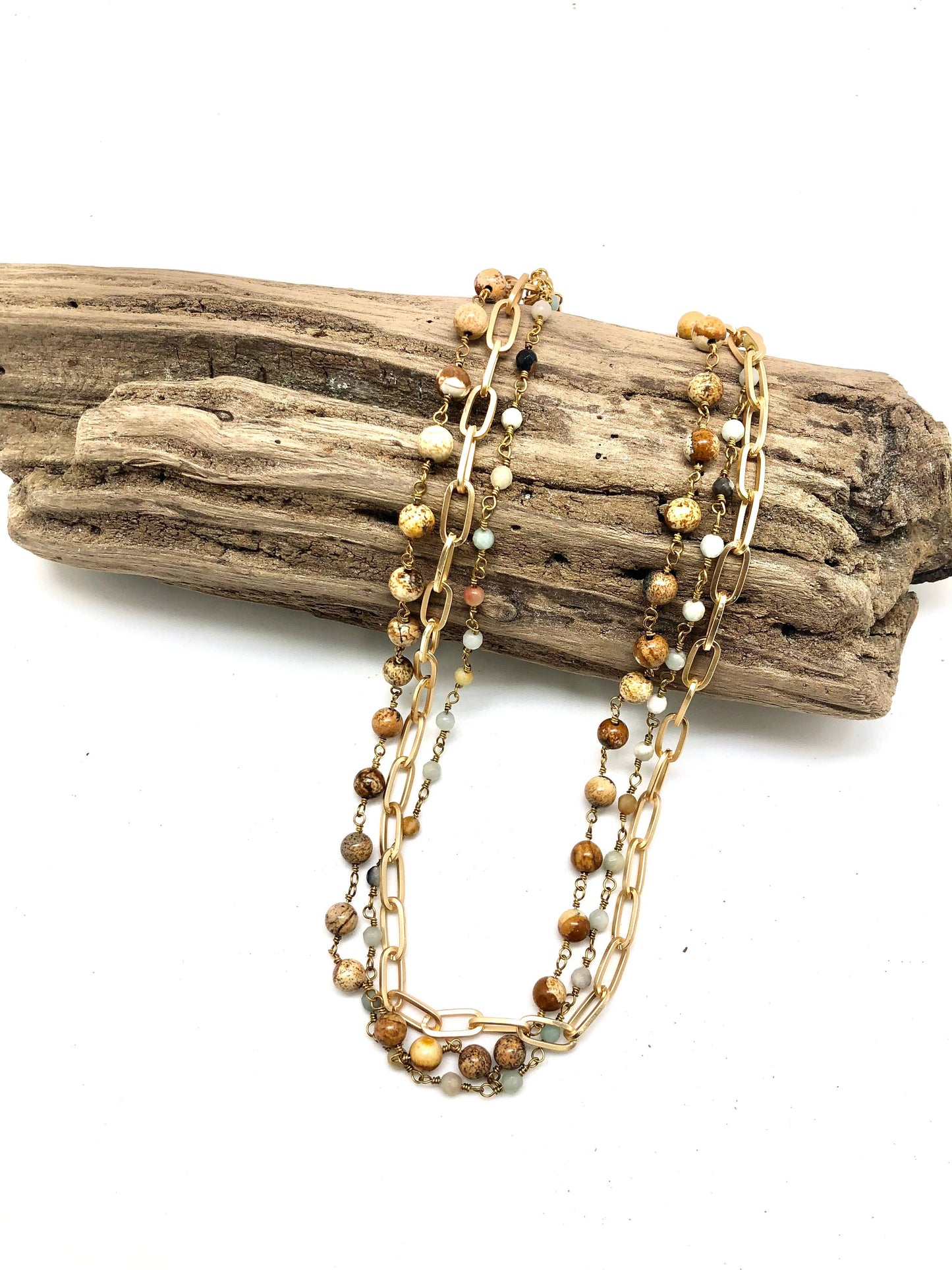 Necklace Picture Jasper/Amazonite/PaperClip  18” w/2” ext.