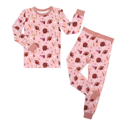 Football Game Day Girls Two-Piece Bamboo Long Sleeve Kids Pajama Pants Set