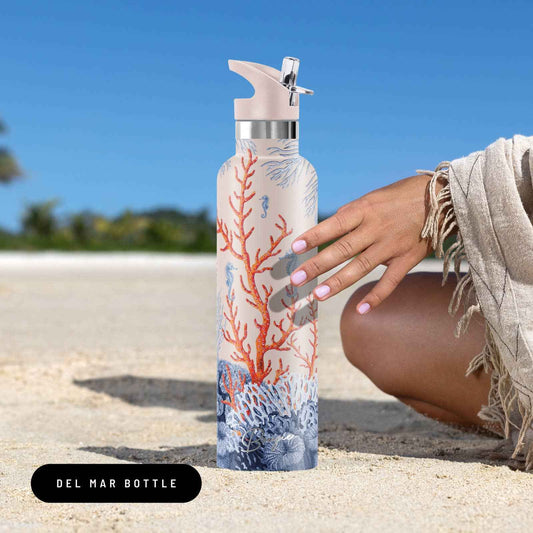 Del Mar | Pink Seahorse Coral Insulated Water Bottle 25oz