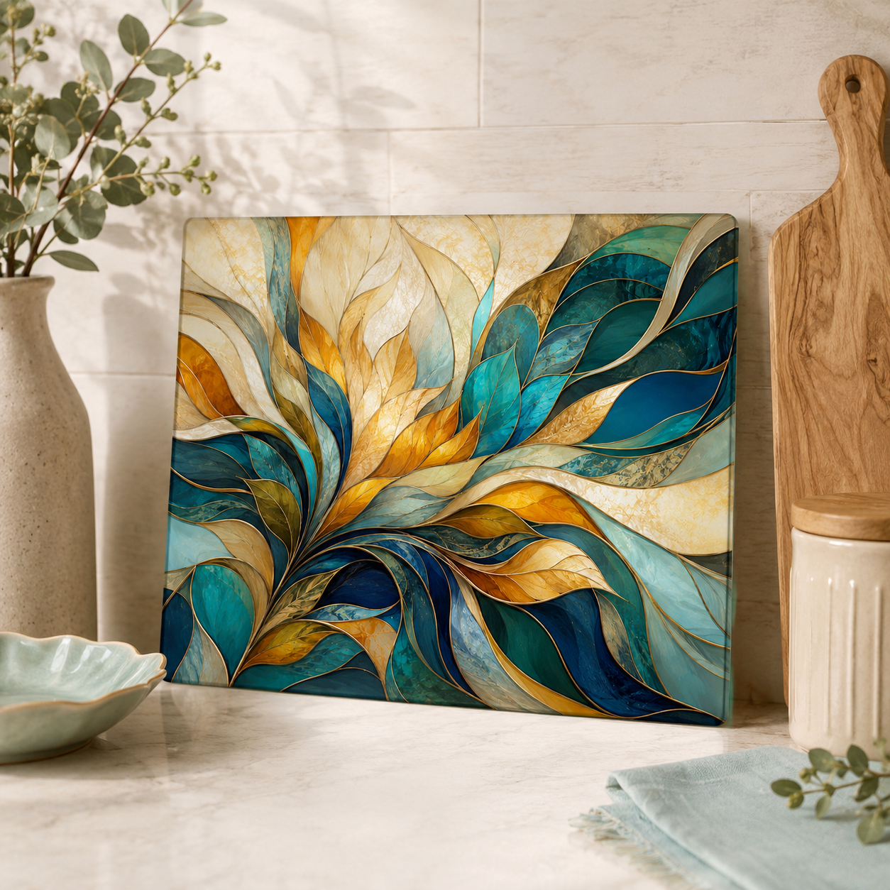 Abstract Design Glass Cutting Board, Charcuterie Tray: 11x15 inch