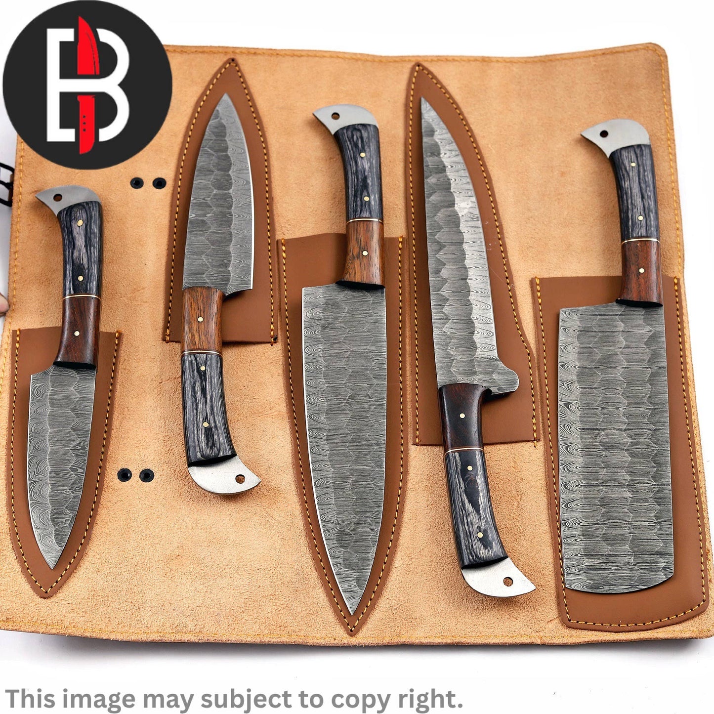 Damascus Steel Chef Set Handmade BBQ Kitchen Knives 5 Pcs