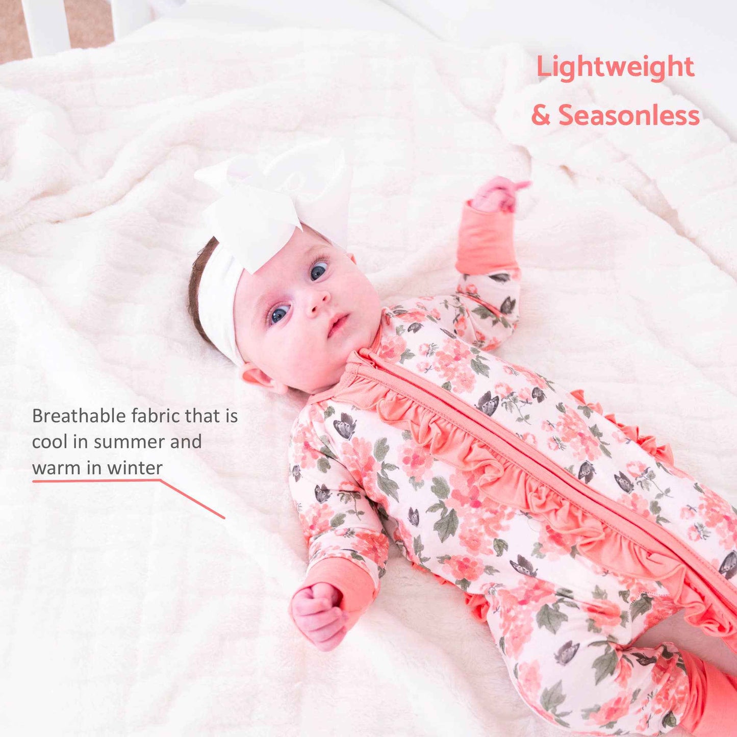 LollyBanks - Bamboo Baby Convertible Ruffle Zipper Pajamas - Peony Floral