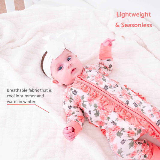 LollyBanks - Bamboo Baby Convertible Ruffle Zipper Pajamas - Peony Floral