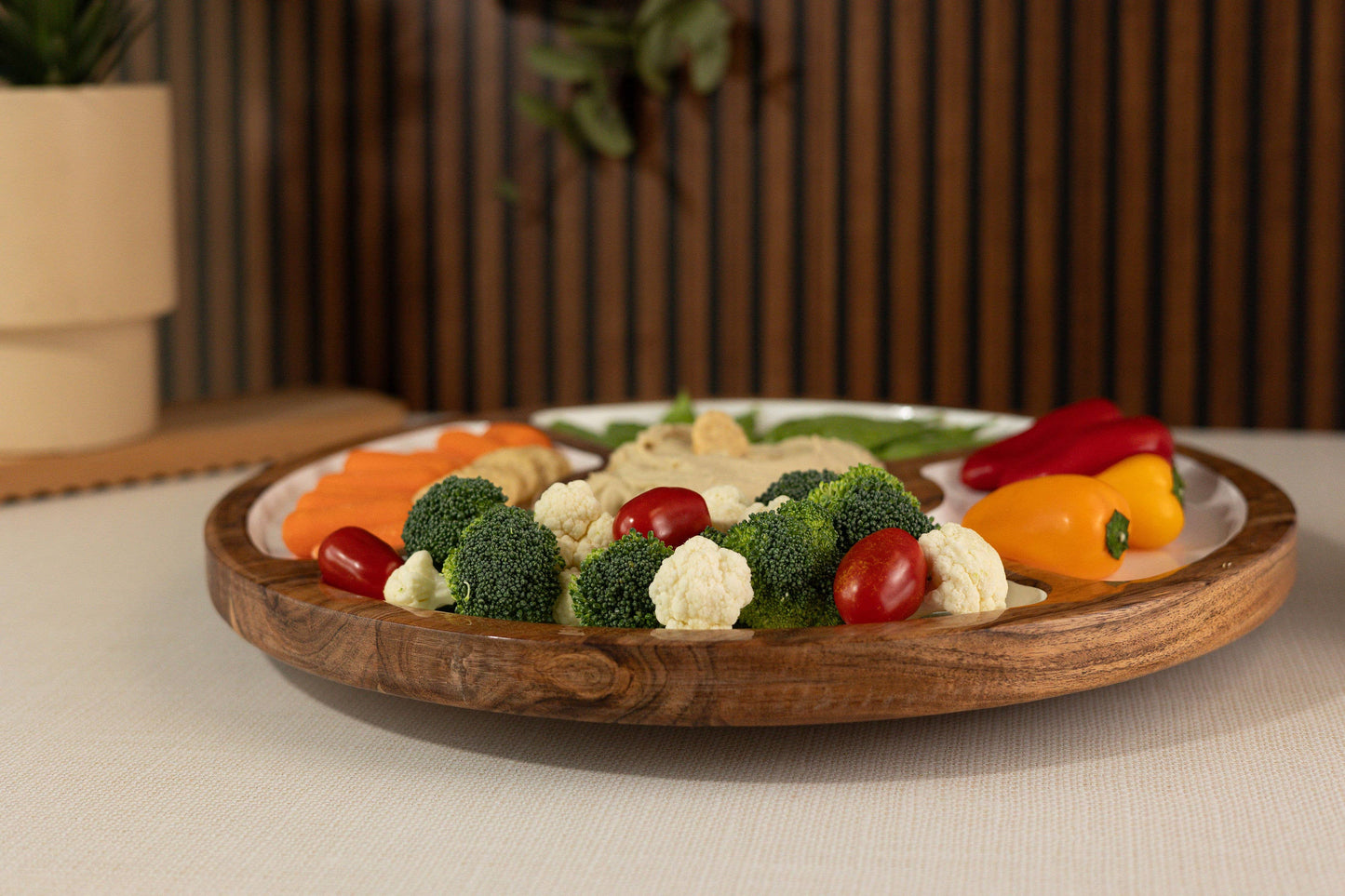 Wood + White Collection Mango Wood Compartment Lazy Susan