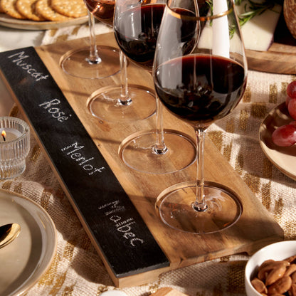 Acacia and Slate 4 Glass Wine Flight Board Includes Chalk